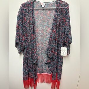 LuLaRoe Monroe Sheer Floral Kimono with Fringe, NWT, size L